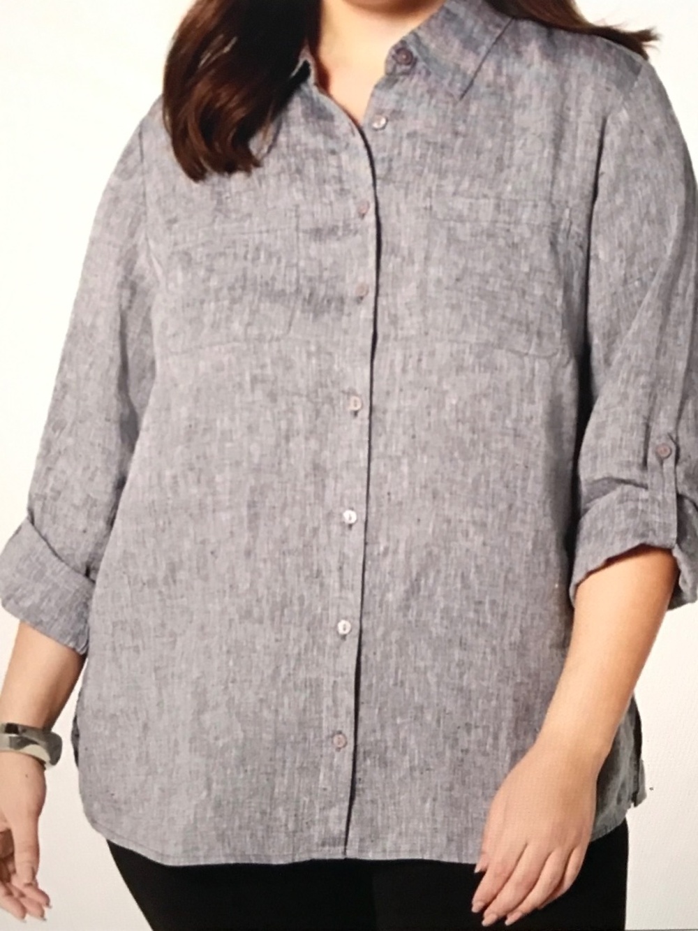 Charter Club Gray Button-Down Linen Shirt